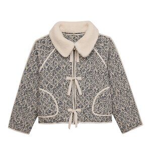 NWOT The Great. Reversible Short Quilted Puffer Blue Cream Print Size 0 XS